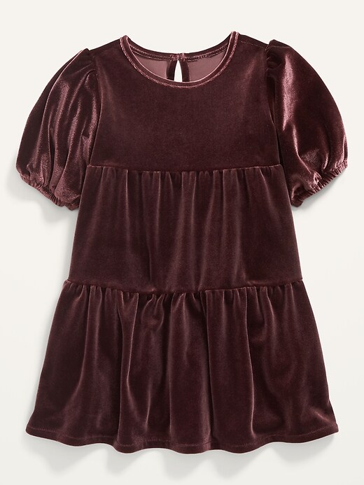 View large product image 1 of 2. Puff-Sleeve Velvet Dress for Toddler Girls
