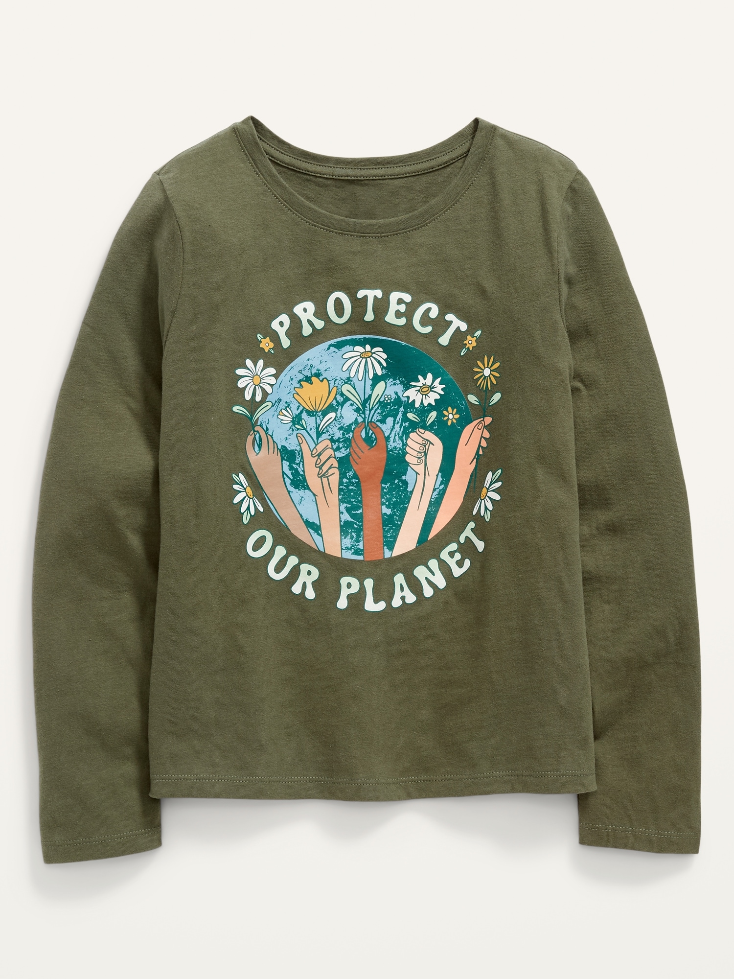 Old Navy Long-Sleeve Graphic T-Shirt for Girls green. 1