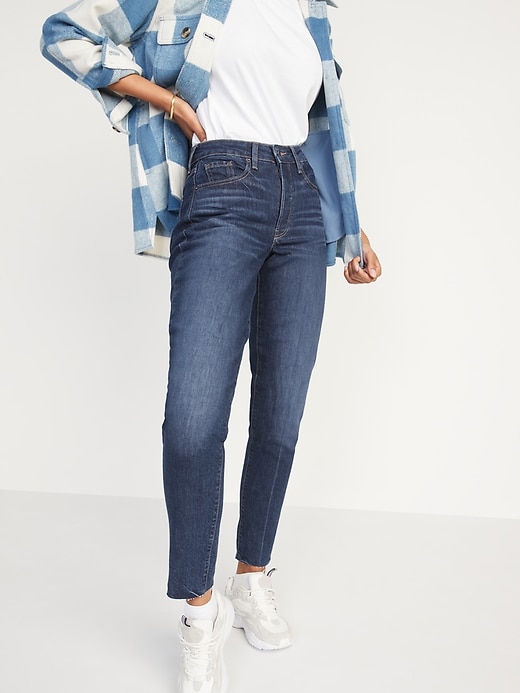 Image number 5 showing, Curvy High-Waisted Button-Fly O.G. Straight Cut-Off Jeans for Women