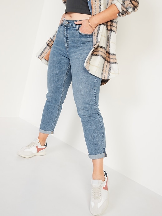 Image number 1 showing, Mid-Rise Medium-Wash Boyfriend Jeans for Women
