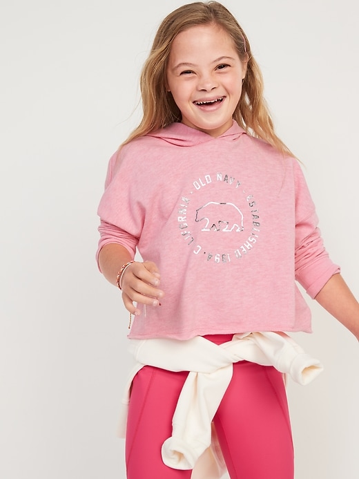 Slouchy Logo-Graphic Raw-Hem Pullover Hoodie for Girls | Old Navy