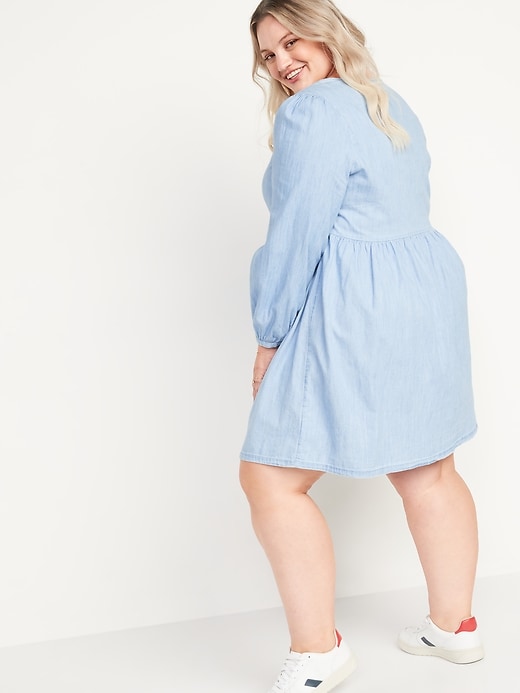 Image number 8 showing, Long-Sleeve Fit & Flare Chambray Mini Dress