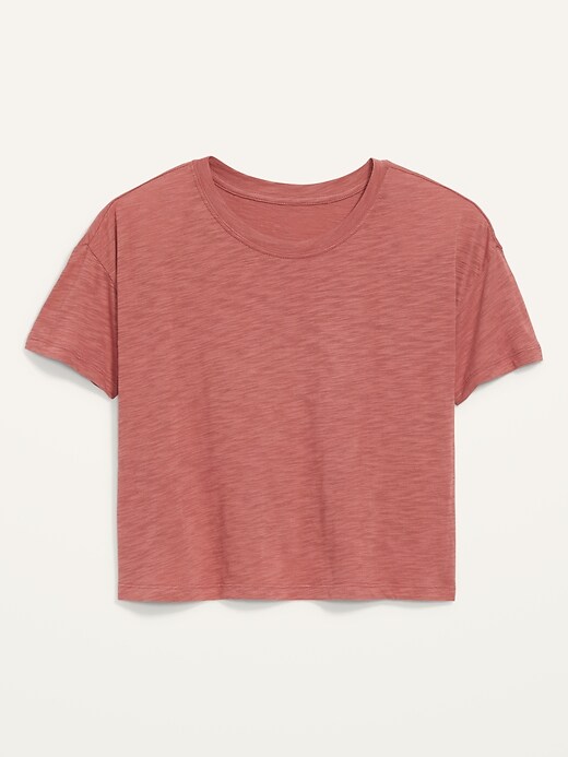 Image number 4 showing, Short-Sleeve Crew-Neck Cropped Slub-Knit T-Shirt for Women