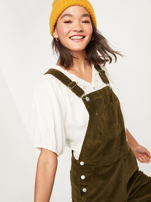 Image number 3 showing, Slouchy Straight Button-Fly Corduroy Workwear Overalls for Women