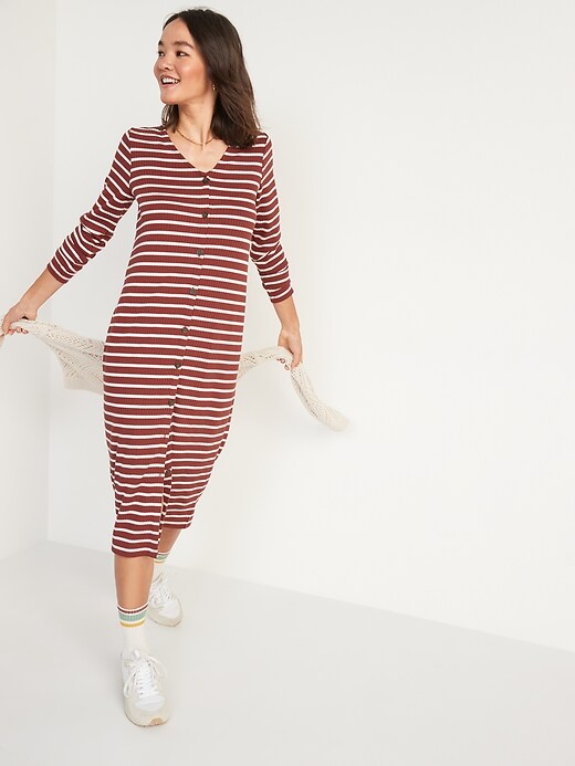 Image number 5 showing, Striped Rib-Knit Cardigan Sweater Midi Dress for Women