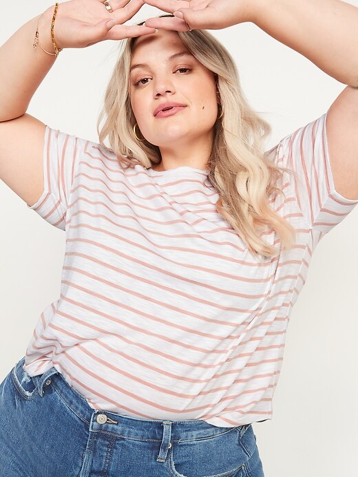 Image number 1 showing, Loose Easy Striped Crew-Neck T-Shirt for Women