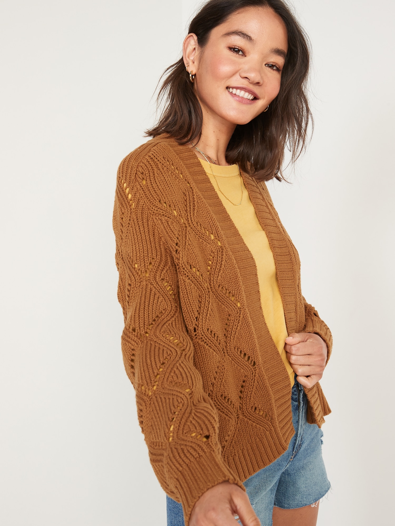 Old Navy Hi-Lo Honeycomb-Stitch Sweater Open-Front Sweater for Women Men&ap...