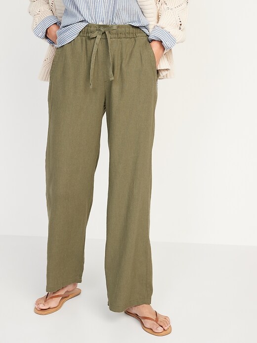 Image number 5 showing, High-Waisted Wide-Leg Linen-Blend Pants for Women