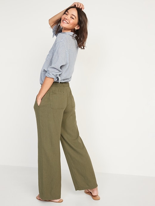 Image number 6 showing, High-Waisted Wide-Leg Linen-Blend Pants for Women