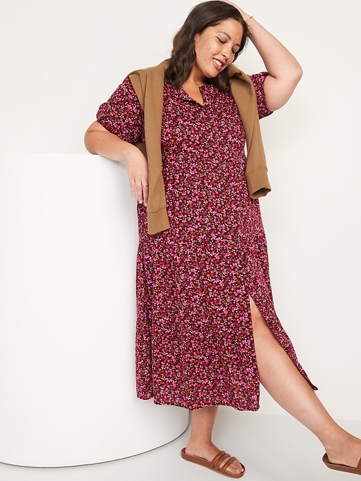 Image number 3 showing, Floral Puff-Sleeve Button-Front Midi Swing Dress for Women