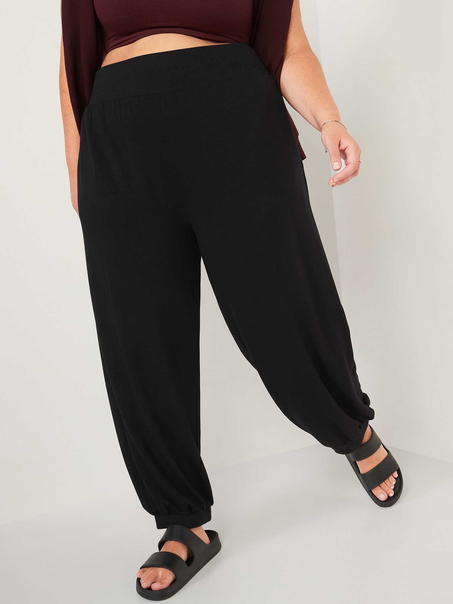 Women's Poly Brushed Cropped Harem Loose Fit Joggers. Super Soft
