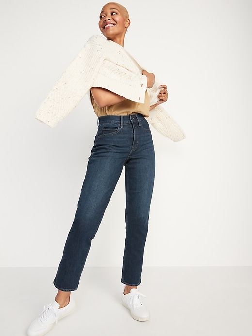 Image number 3 showing, Curvy Extra High-Waisted Button-Fly Sky-Hi Straight Jeans