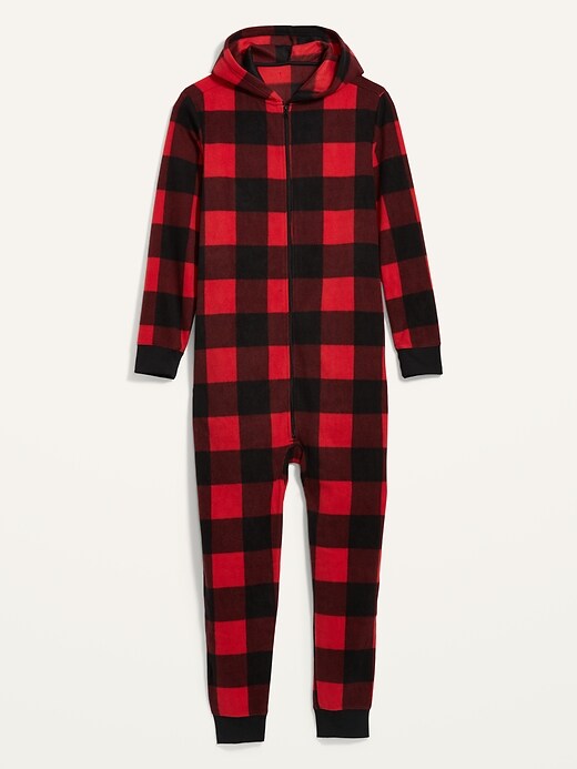 Image number 4 showing, Matching Printed Microfleece Hooded One-Piece Pajamas