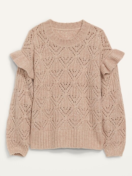 Image number 4 showing, Ruffle-Trim Metallic Pointelle-Knit Sweater for Women