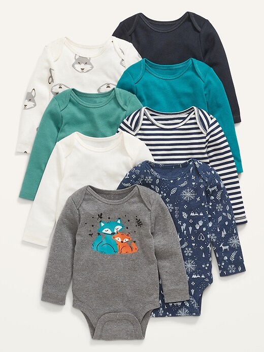 View large product image 1 of 1. Unisex 8-Pack Long-Sleeve Bodysuit Set for Baby