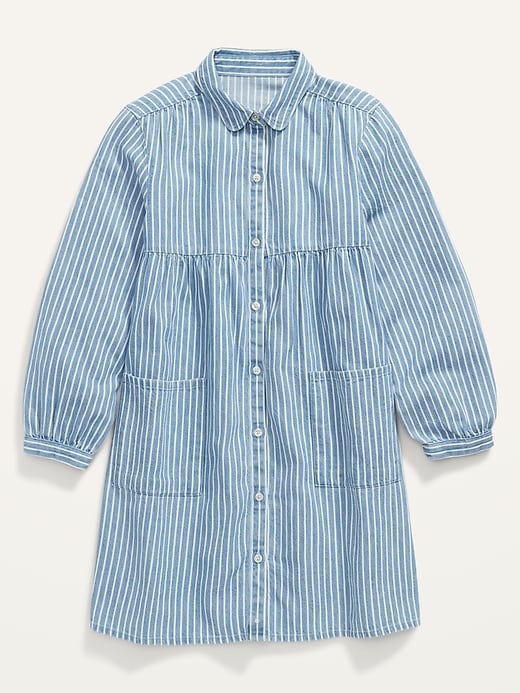 View large product image 2 of 3. Striped Button-Front Jean Shirt Dress for Girls