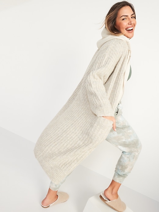Image number 2 showing, Slouchy Rib-Knit Long-Line Open-Front Sweater for Women