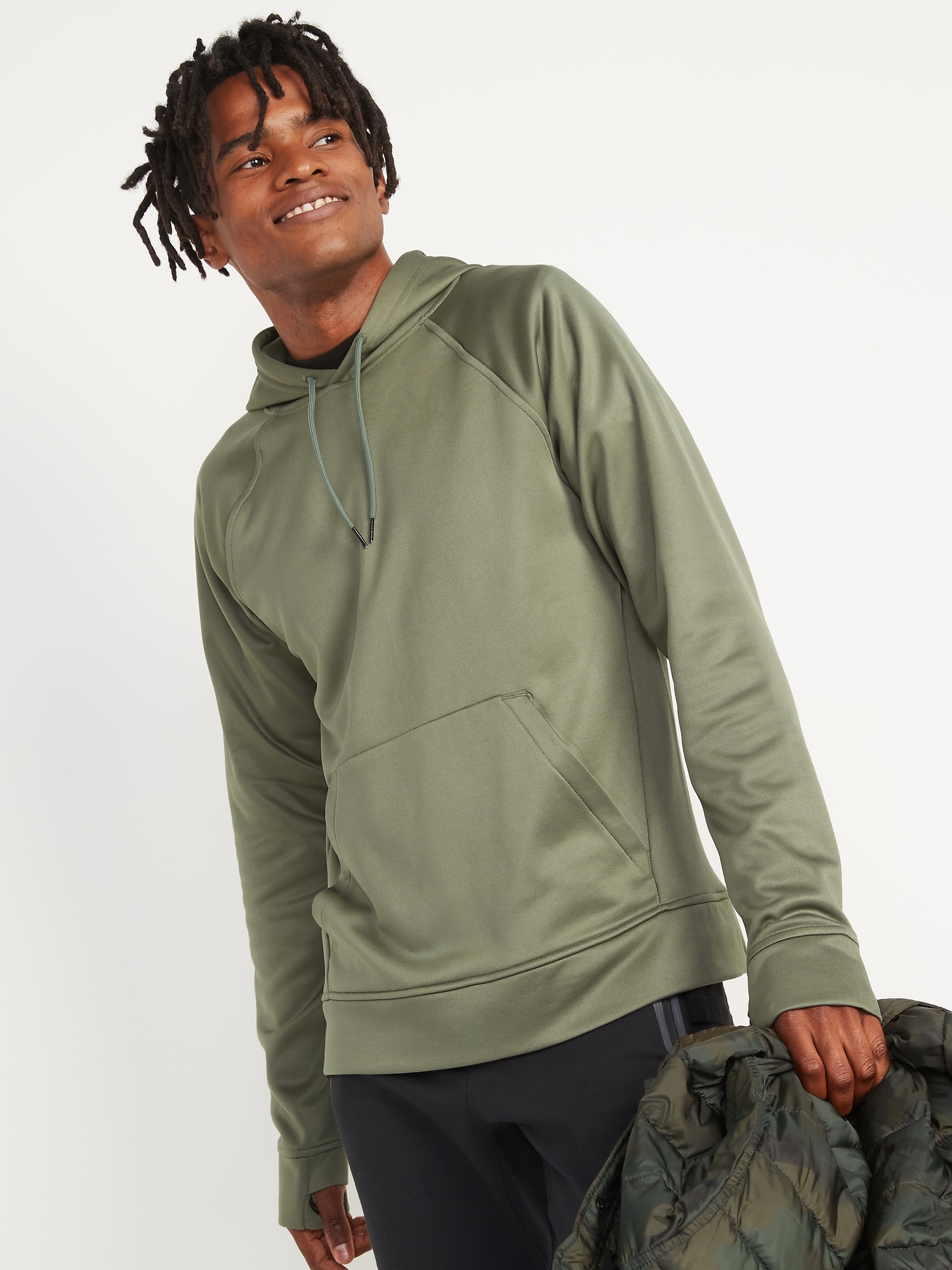 Old Navy Men's Soft-Brushed Go-Dry Performance Pullover Hoodie (Olive)