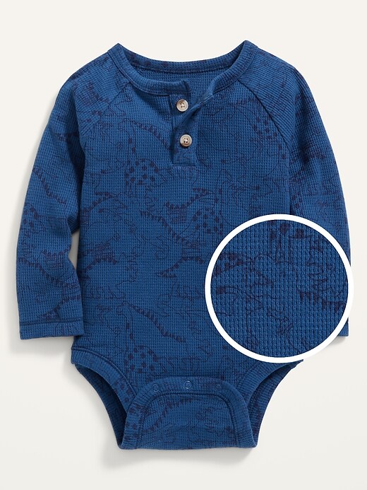 Old Navy Unisex Long-Sleeve Printed Thermal Henley Bodysuit for Baby. 1