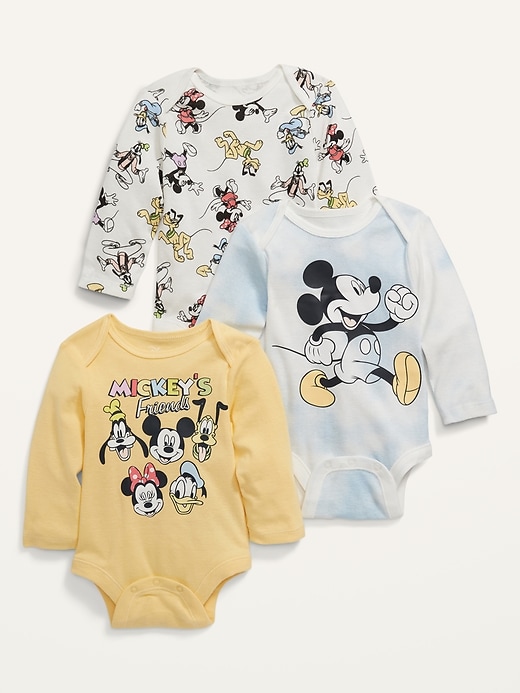 View large product image 1 of 2. Disney&#169 Unisex 3-Pack Long-Sleeve Bodysuit for Baby