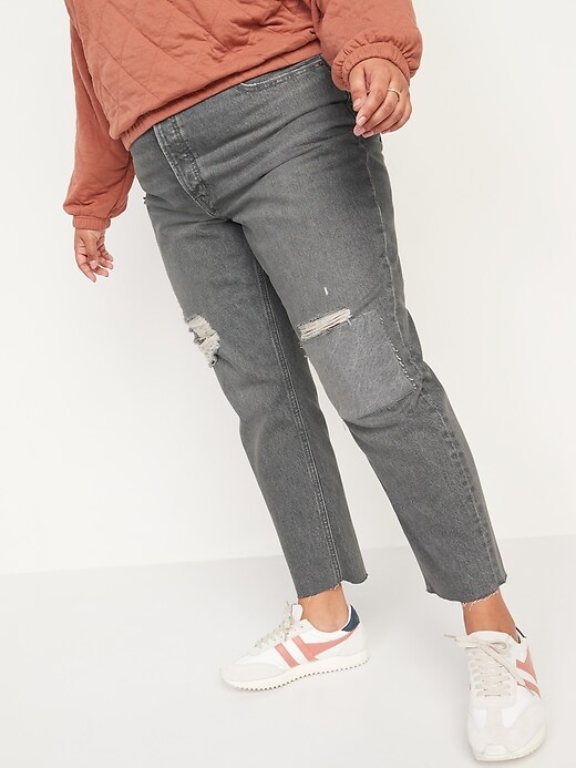 Image number 7 showing, Extra High-Waisted Button-Fly Sky-Hi Straight Patchwork Non-Stretch Jeans for Women