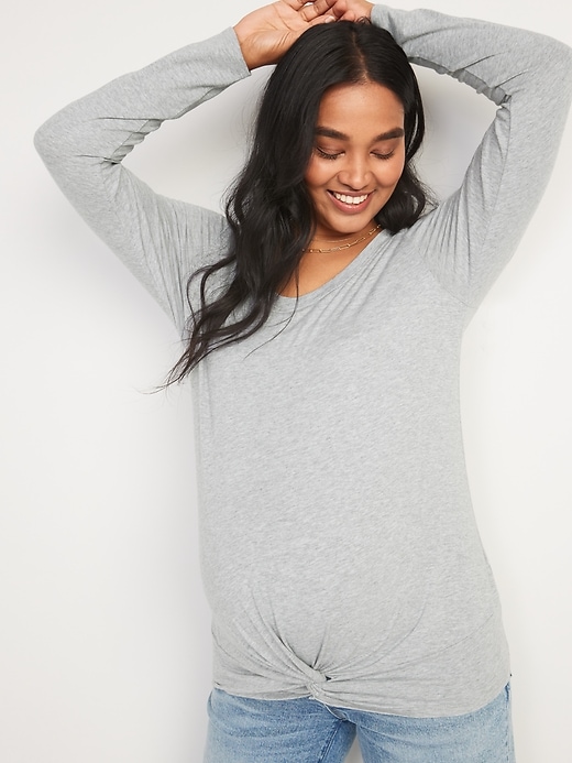Image number 1 showing, Maternity Long-Sleeve Twist-Front Easy T-Shirt