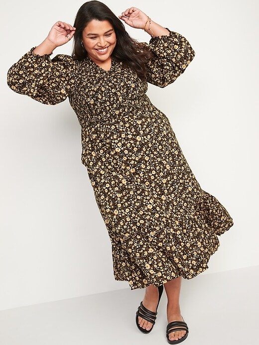 Image number 7 showing, Long-Sleeve Fit & Flare Smocked Midi Dress for Women