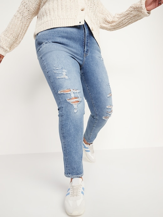 Image number 7 showing, Extra High-Waisted Button-Fly Pop Icon Distressed Skinny Jeans for Women