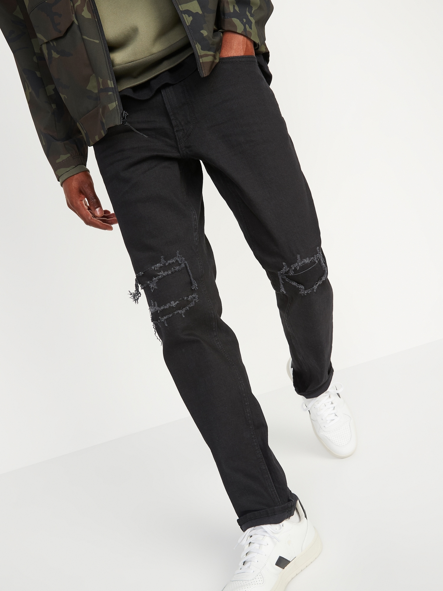 Slim Built In Flex Ripped Black Jeans For Men Old Navy