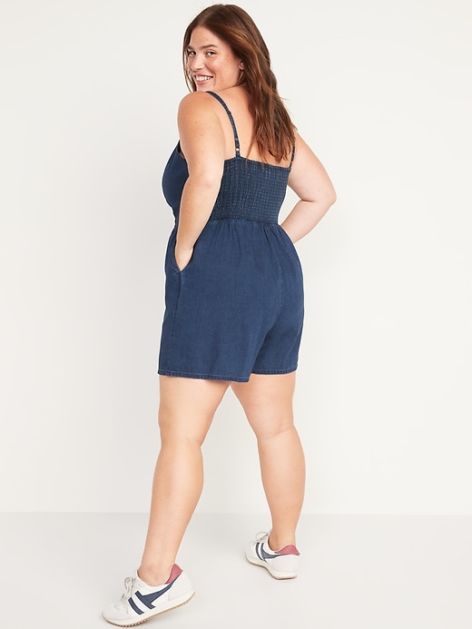 Image number 8 showing, Sleeveless Jean Cami Romper -- 3.5-inch inseam