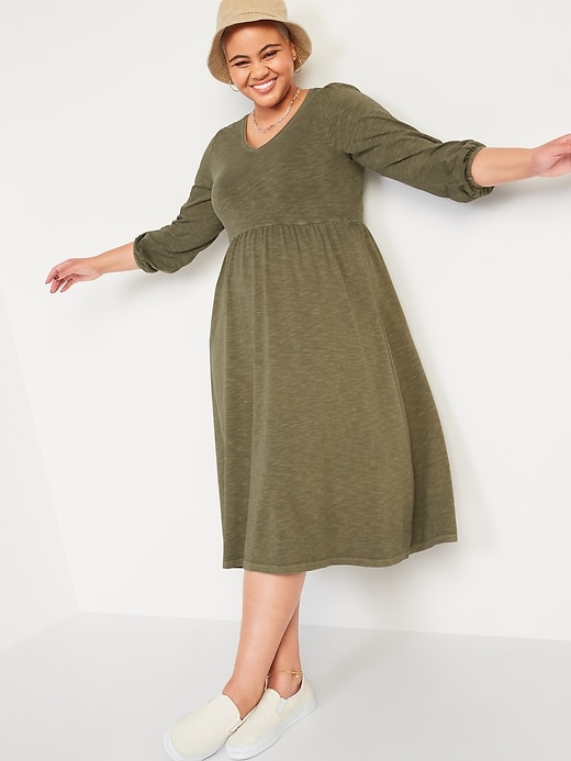 Image number 1 showing, Long-Sleeve Fit & Flare Slub-Knit Midi Dress for Women
