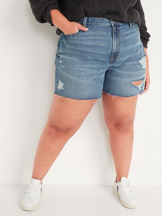 Image number 7 showing, High-Waisted Slouchy Straight Ripped Cut-Off Jean Shorts for Women-- 5-inch inseam