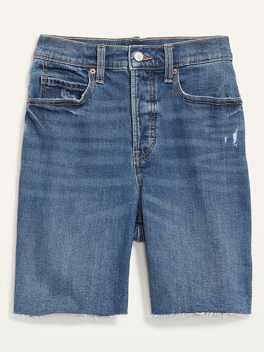 View large product image 1 of 2. Extra High-Waisted Button-Fly Sky Hi Straight Cut-Off Jean Shorts -- 7-inch inseam