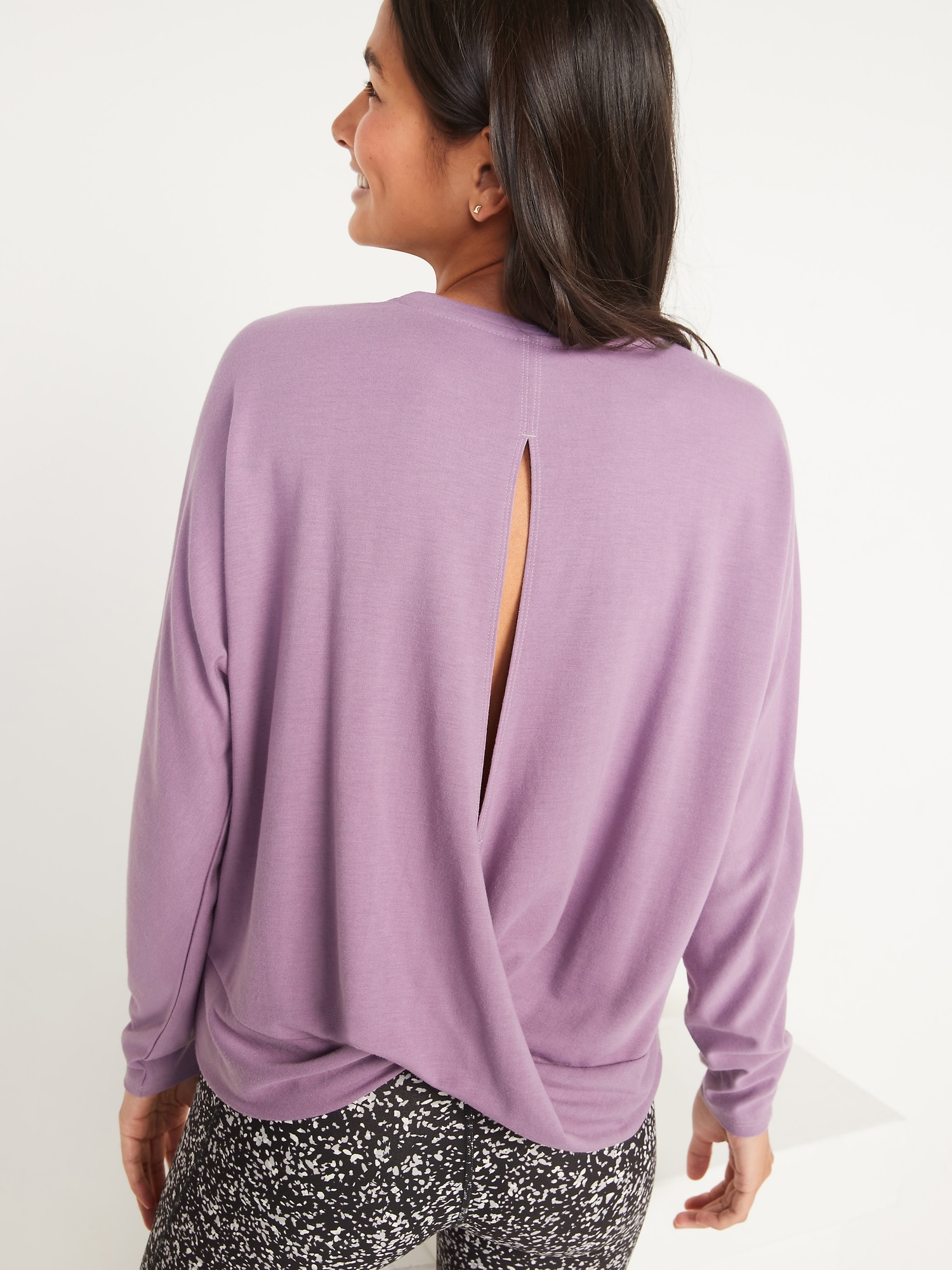 Lightweight Twist-Back French Terry Top for Women