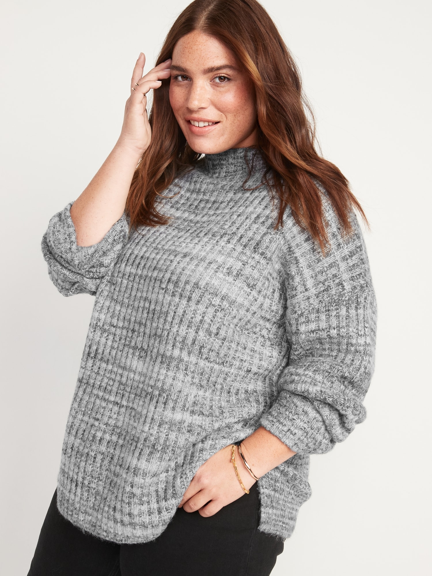 Mock-Neck Rib-Knit Tunic Sweater for Women | Old Navy