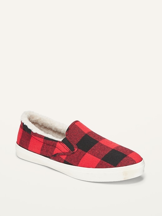 Image number 1 showing, Sherpa-Lined Buffalo Plaid Slip-On Sneakers