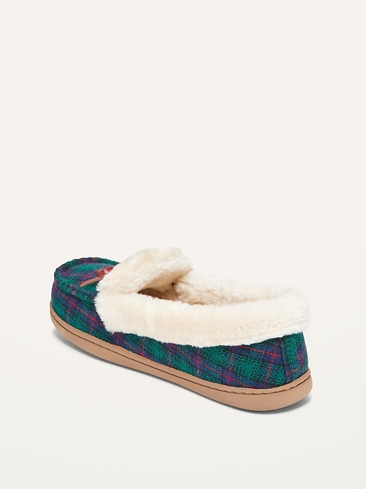 Image number 4 showing, Plaid Faux-Fur Trim Moccasin Slippers