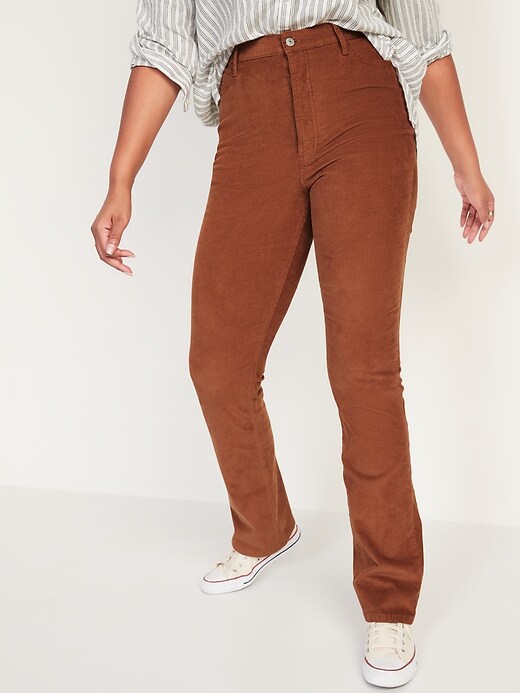 Image number 1 showing, Extra High-Waisted Button-Fly Kicker Boot-Cut Corduroy Pants for Women