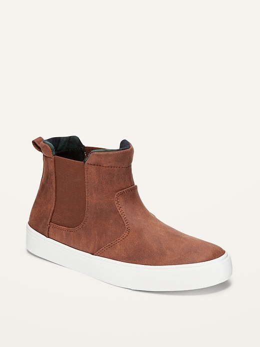 View large product image 1 of 1. Textured Faux-Leather High Top Slip-On Sneakers For Boys