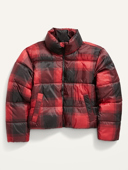 View large product image 1 of 2. Cropped Plaid Quilted Puffer Jacket for Girls