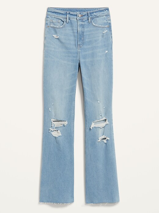 Image number 4 showing, Higher High-Rise Light-Wash Ripped Cut-Off Flare Jeans for Women