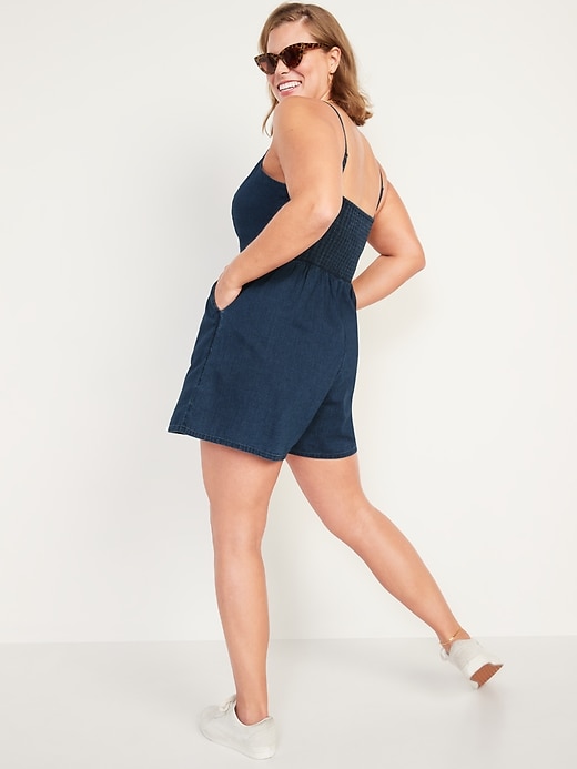 Image number 2 showing, Sleeveless Jean Cami Romper -- 3.5-inch inseam