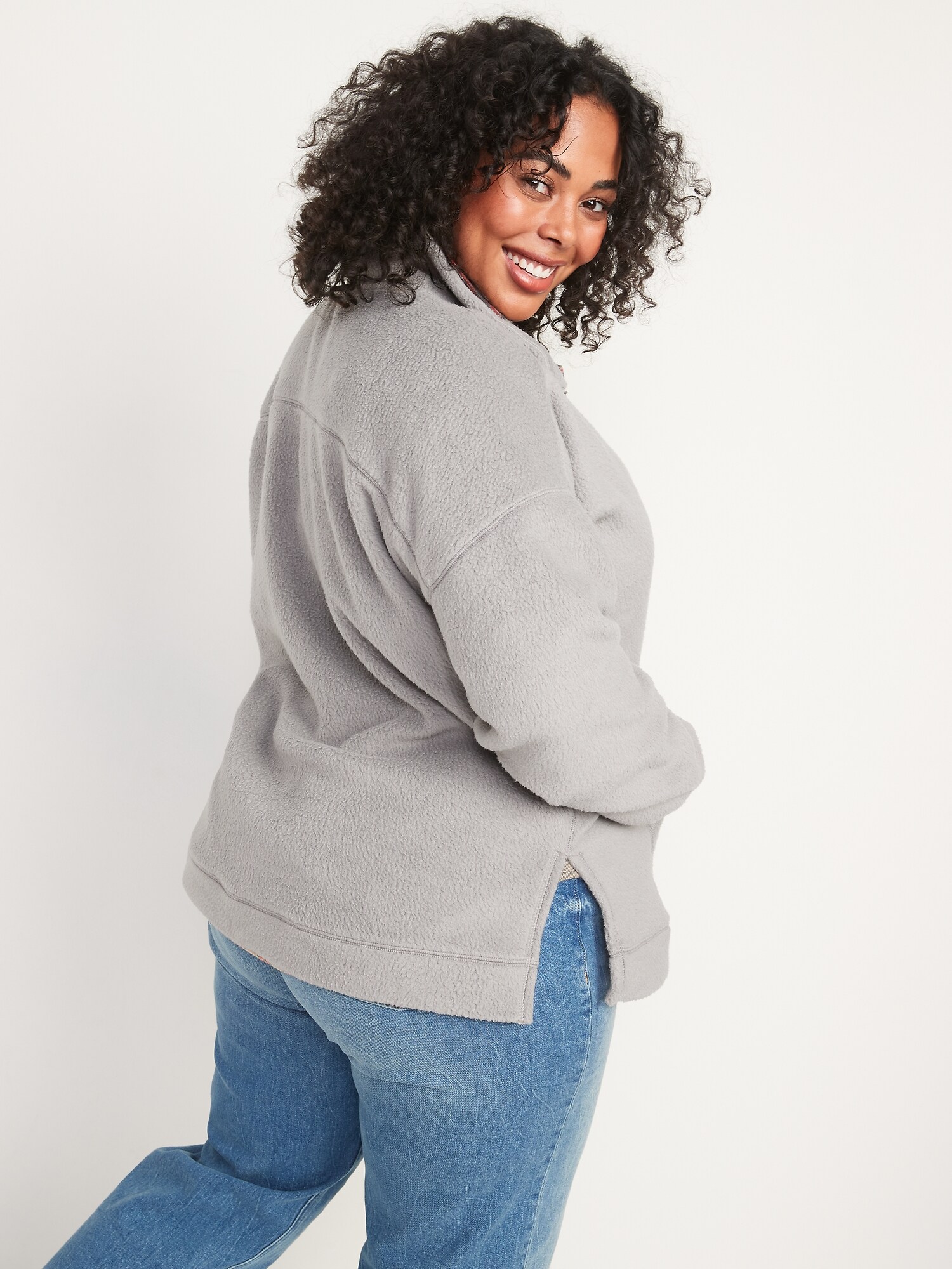 Oversized Sherpa Half-Zip Tunic Sweatshirt for Women | Old Navy