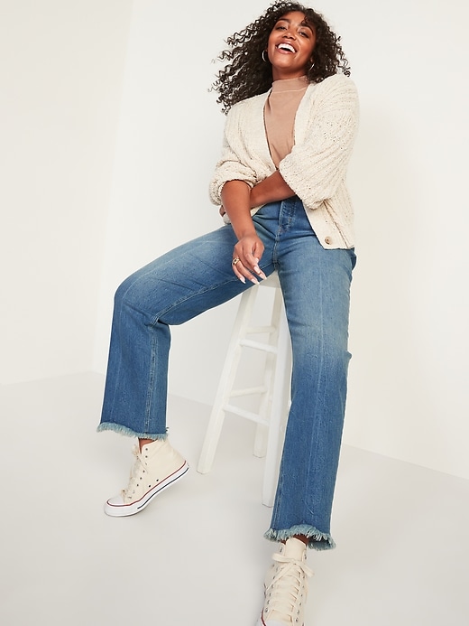 Image number 3 showing, Extra High-Waisted Sky-Hi Straight Cut-Off Jeans for Women