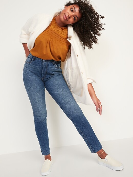 Image number 3 showing, Extra High-Waisted Button-Fly Pop Icon Cut-Off Skinny Jeans for Women