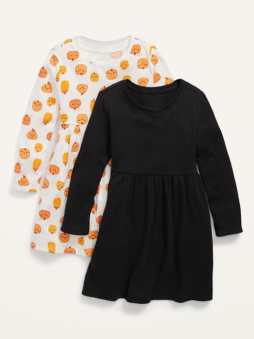 View large product image 1 of 1. 2-Pack Fit & Flare Long-Sleeve Printed Dress for Toddler Girls