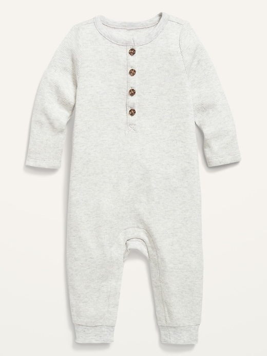 View large product image 1 of 2. Unisex Thermal-Knit Long-Sleeve Henley One-Piece for Baby