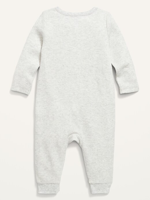 View large product image 2 of 2. Unisex Thermal-Knit Long-Sleeve Henley One-Piece for Baby