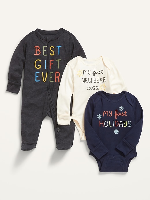 View large product image 1 of 1. Unisex 3-Pack Long-Sleeve Bodysuit and Footed One-Piece Set for Baby