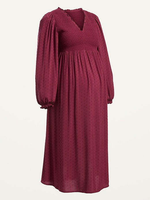 Image number 4 showing, Maternity V-Neck Clip-Dot Midi Dress 